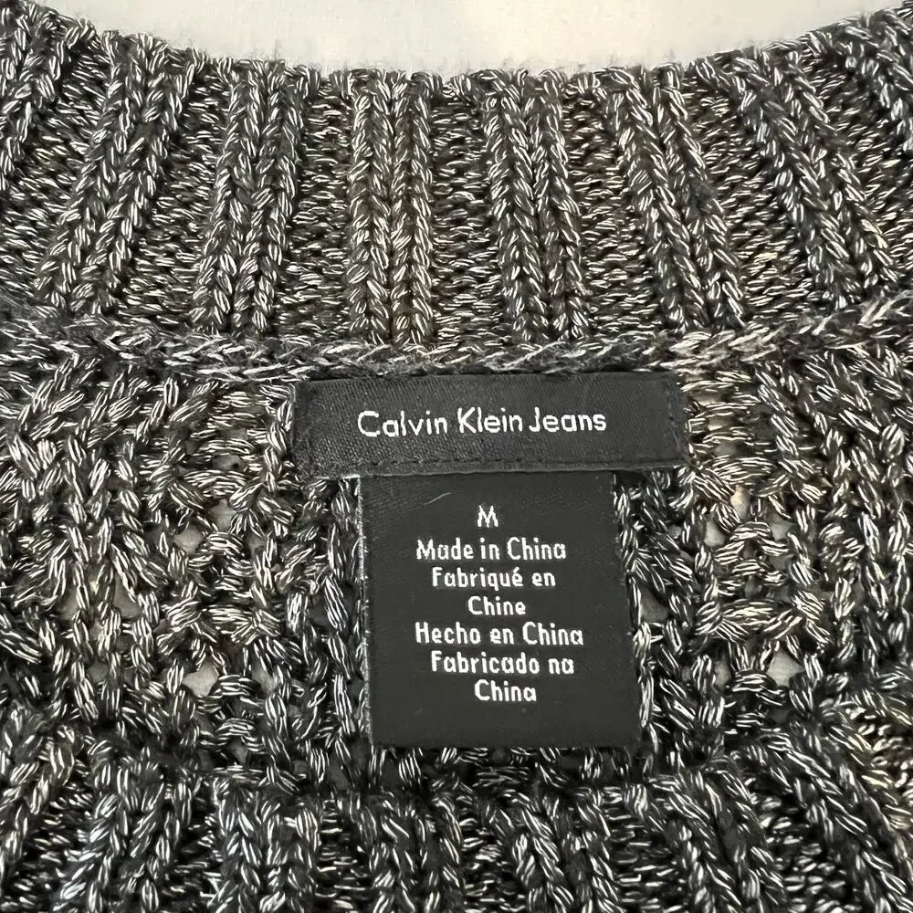 Calvin Klein Jeans‎ Open crochet Knit Chunky Sweater Women's Med Metallic Silver
